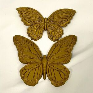 VTG 1971 pair of Homco gold tone butterfly wall decor - Made in USA